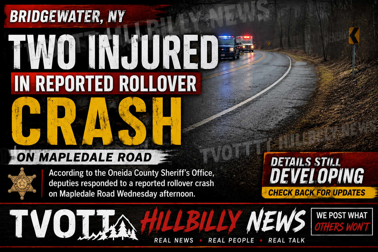 According to Oneida County Sheriff’s Office, Two Injured Following Reported Bridgewater Crash