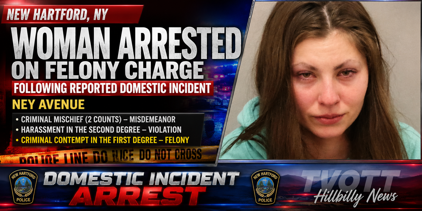 New Hartford Woman Facing Felony Charge Following Reported Domestic Incident on Ney Avenue