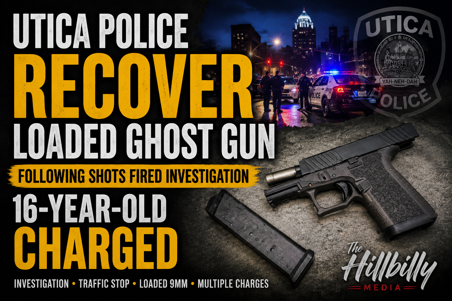 Utica Police Recover Loaded Ghost Gun Following Shots Fired Investigation, 16-Year-Old Charged
