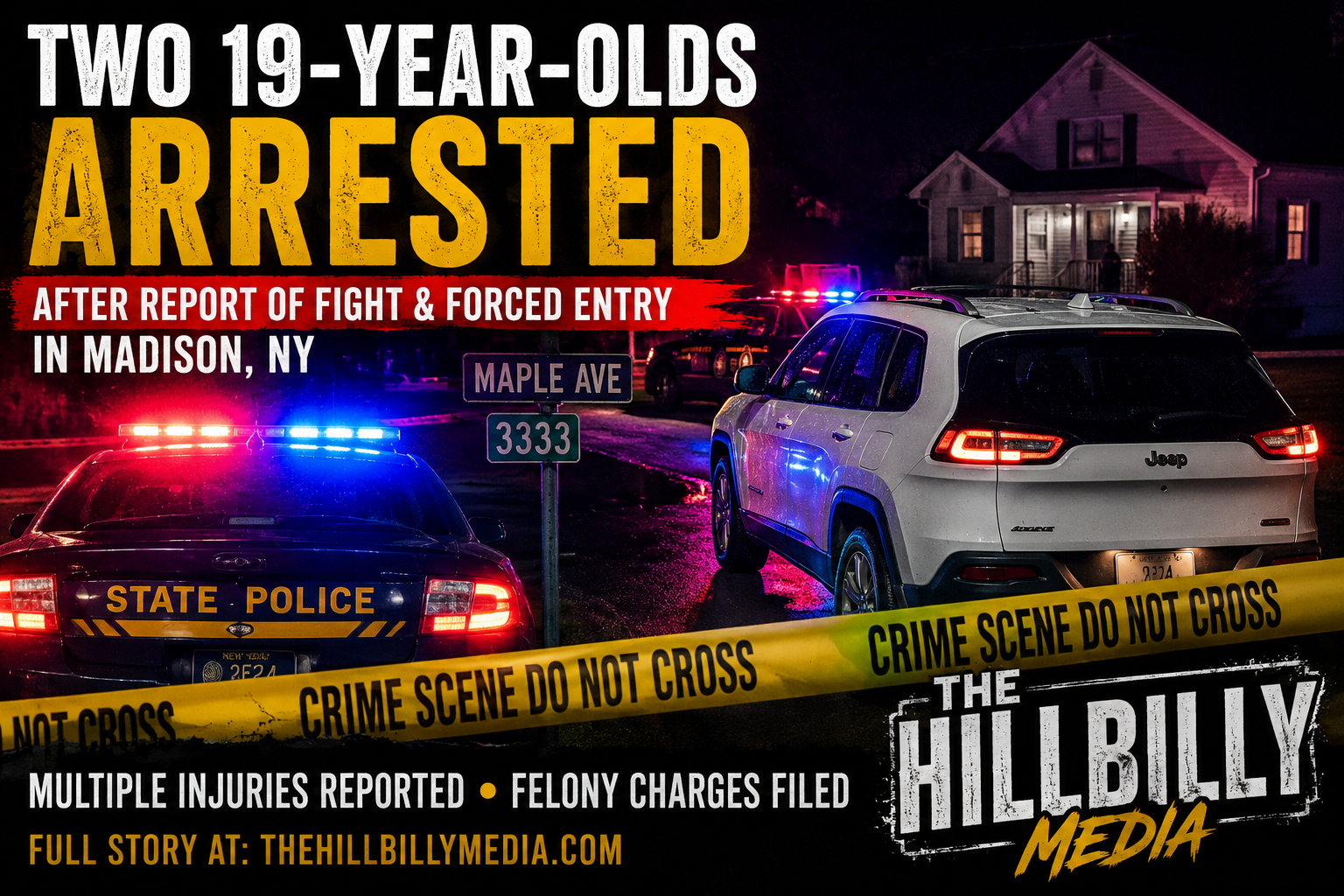 Two 19-Year-Olds Arrested Following Reported Fight and Forced Entry Incident in Madison, State Police Say